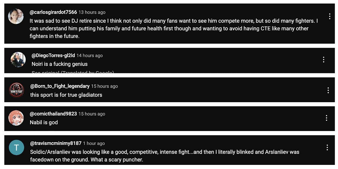 Comments from YouTube