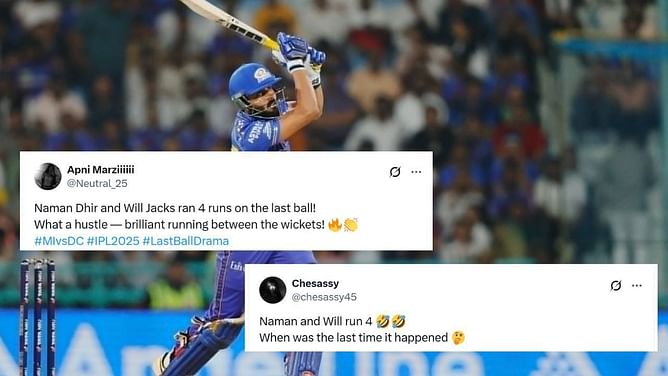 DC vs MI: 'ऐसा आखिरी बार कब हुआ था?'- नमन धीर और विल जैक्स ने दौड़कर पूरे किए 4 रन, फैंस ने हैरानी जताते हुए की तारीफ