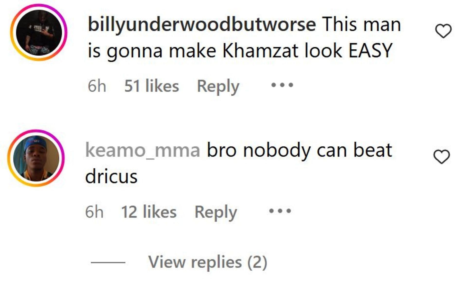 Comments on the post. [Image credit: @dricusduplessis on Instagram]