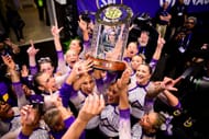 LSU Tigers celebrate winning the SEC Women's Gymnastics Championships in Birmingham, Alabama. (Photo via Getty Images)