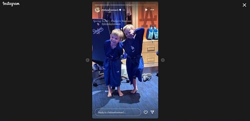 Freddie Freeman's wife Chelsea reacts to sons taking over Dodgers clubhouse with their infectious smiles in adorable team robes - Source: IG