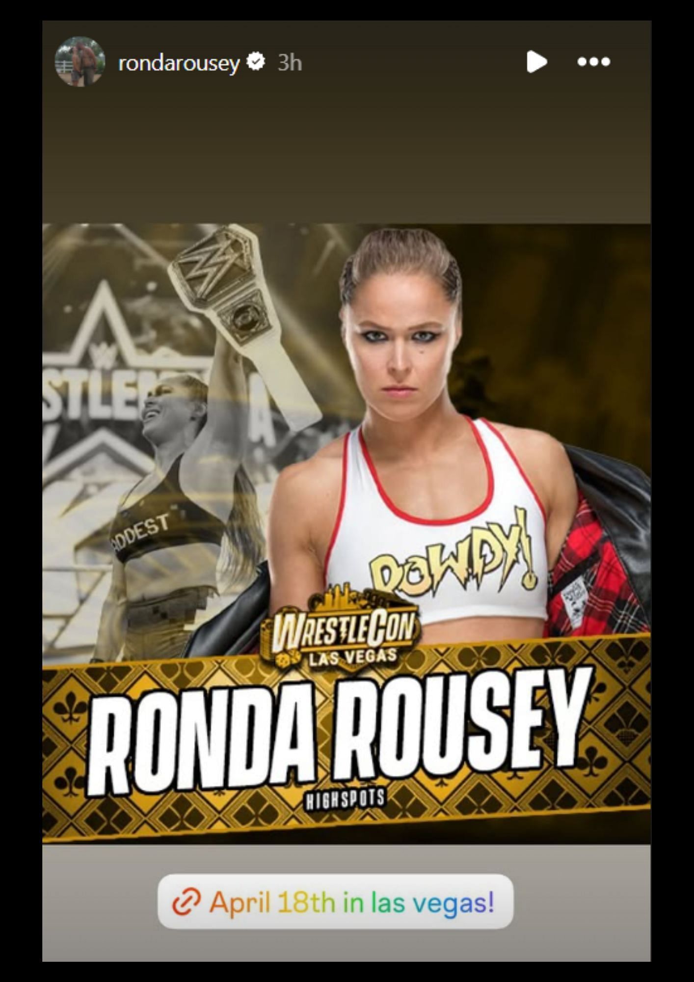 Ronda Rousey will be at WrestleCon in Las Vegas on April 18. [Image via Instagram]