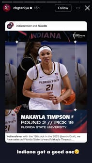 Ta'Niya Latson shows love to former teammate Makayla Timpson on her IG story