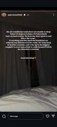 Ayan Broomfield's Instagram Story; ( Source - Instagram @ayan.broomfield)