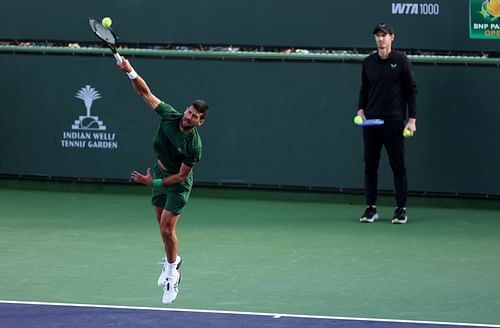Andy Murray and Novak Djokovic at a practice session at the BNP Paribas Open - Source: Getty