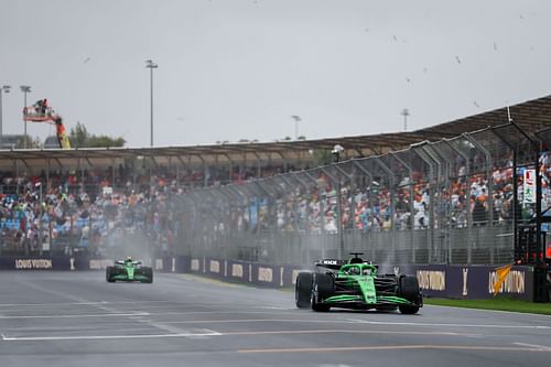Nico Hulkenberg leads Gabriel Bortoleto in the Australian Grand Prix. Source: Getty