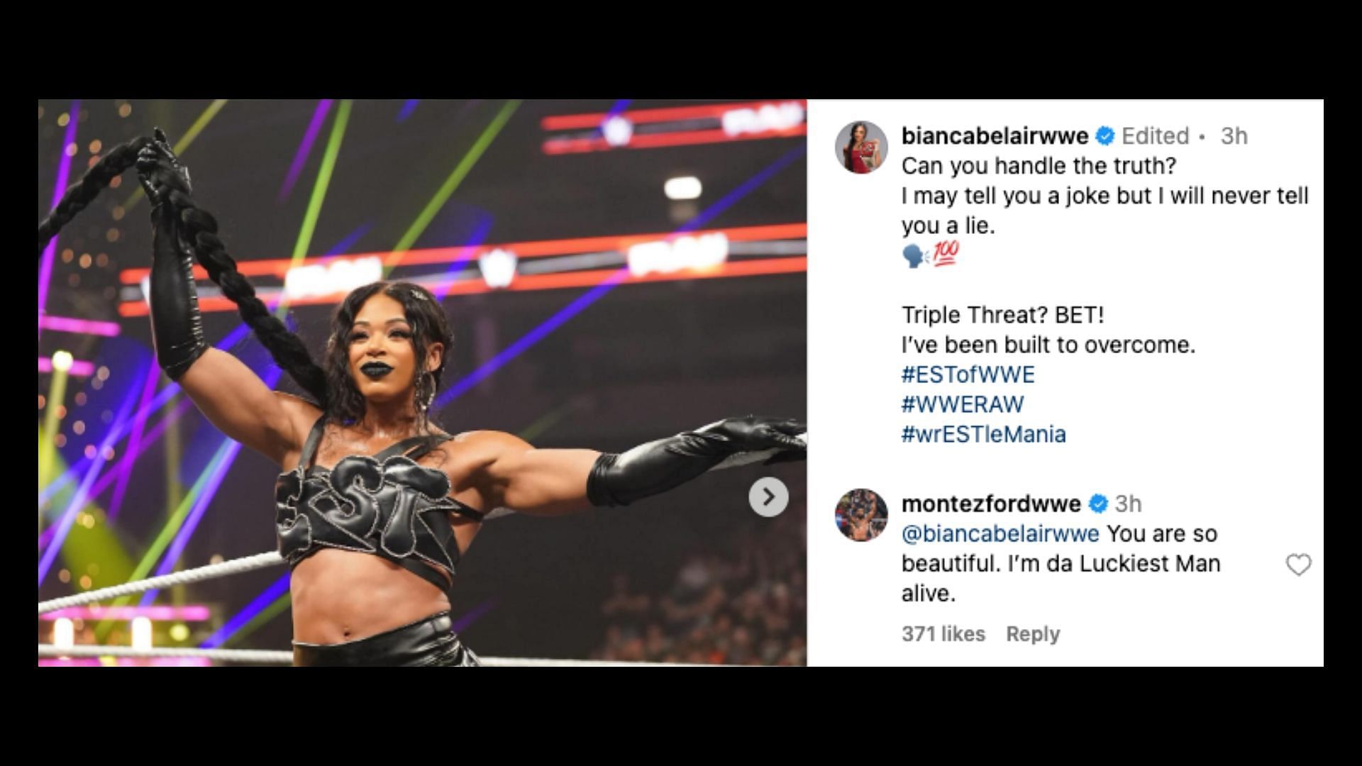 Ford sends a heartfelt message on Instagram. [Image credit: Bianca Belair&#039;s Instagram]