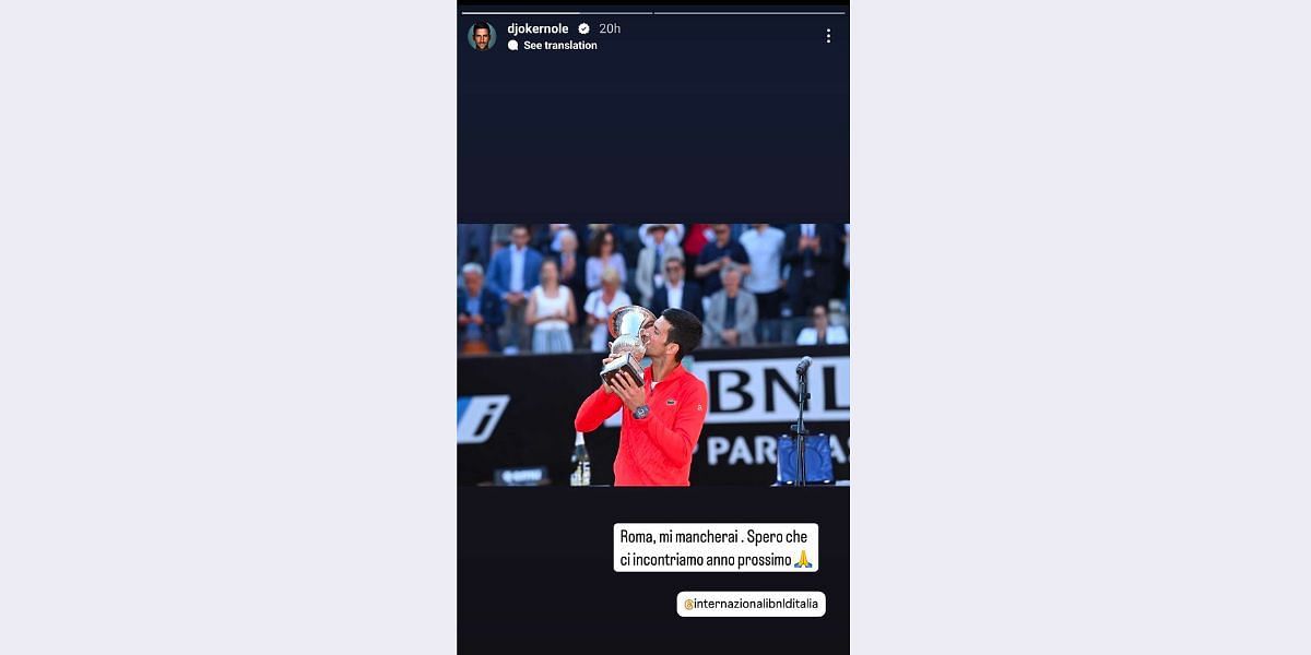 Novak Djokovic&#039;s story after his Madrid Open exit - Source: via @djokernole on Instagram