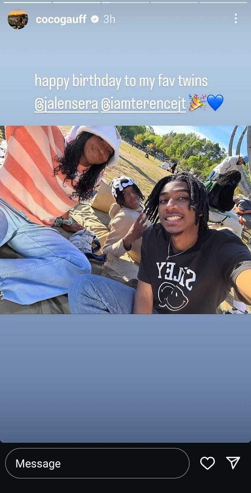 Gauff's message to close friend Jalen Sera and his twin brother on their shared birthday (Source: Instagram/cocogauff)