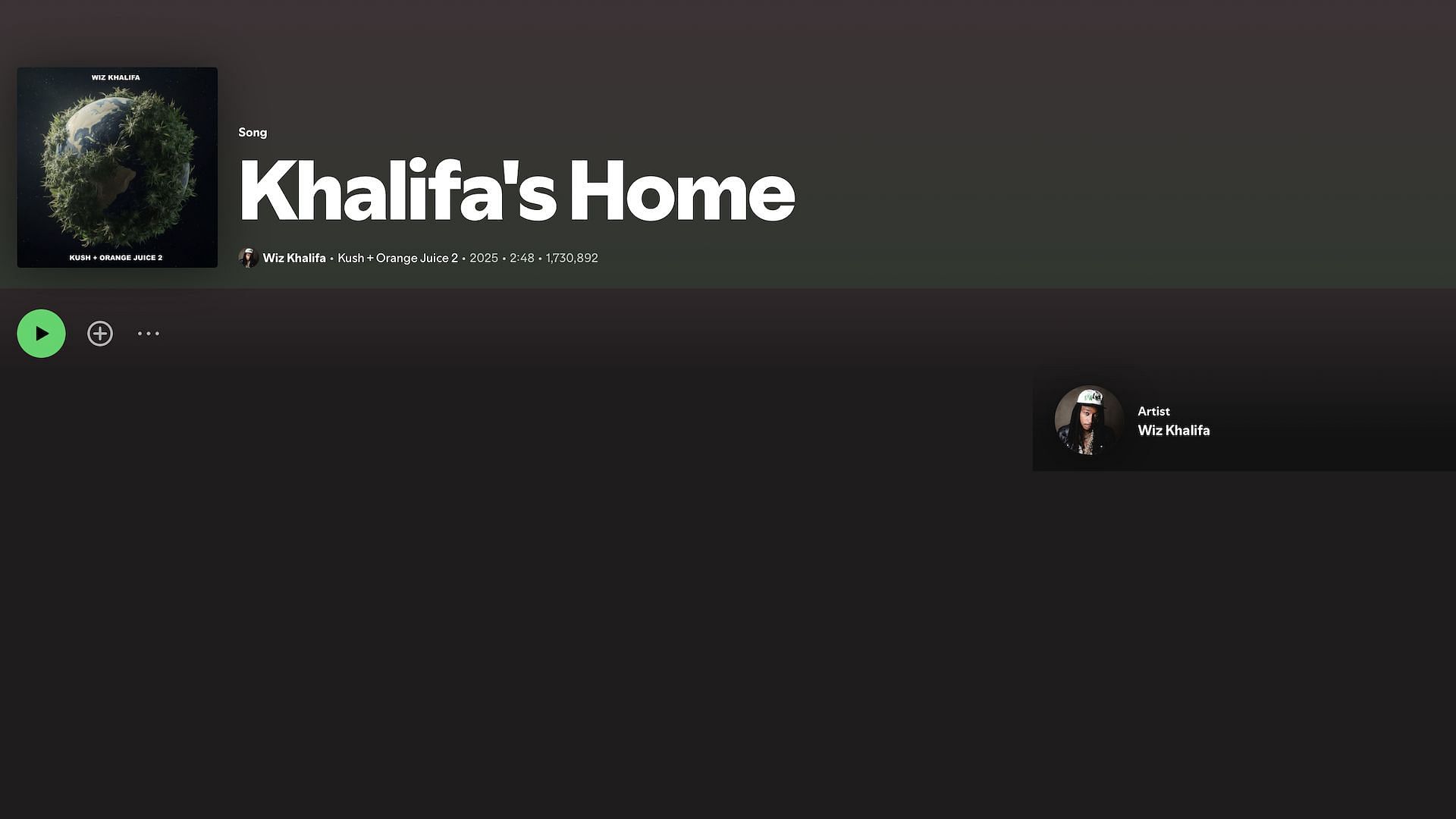 Track 19 on Wiz Khalifa&#039;s 2025 mixtape &#039;Kush + Orange Juice 2&#039; (Image via Spotify)