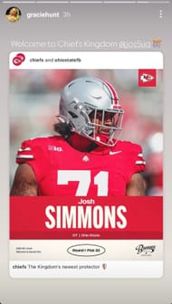 Gracie Hunt sends 4-word message to Josh Simmons after getting drafted No. 32 in Round (Image Source: 1nstagram story/@graciehunt)