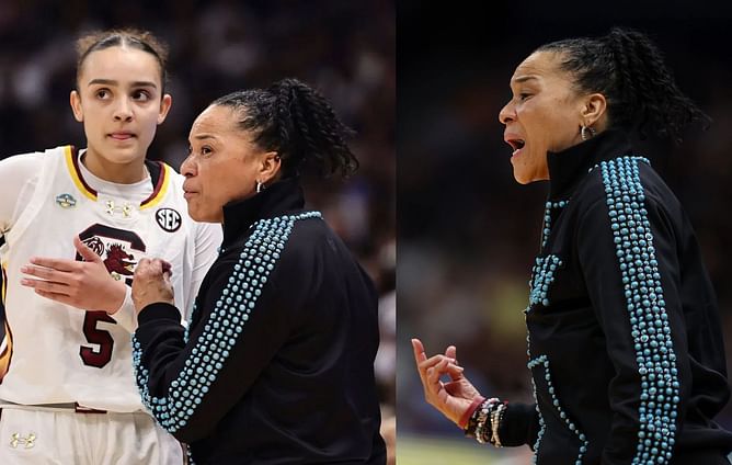 "Dawn Staley about to crash out”, “Always looks like the loud mom”: Fans judge South Carolina HC’s antics vs UConn