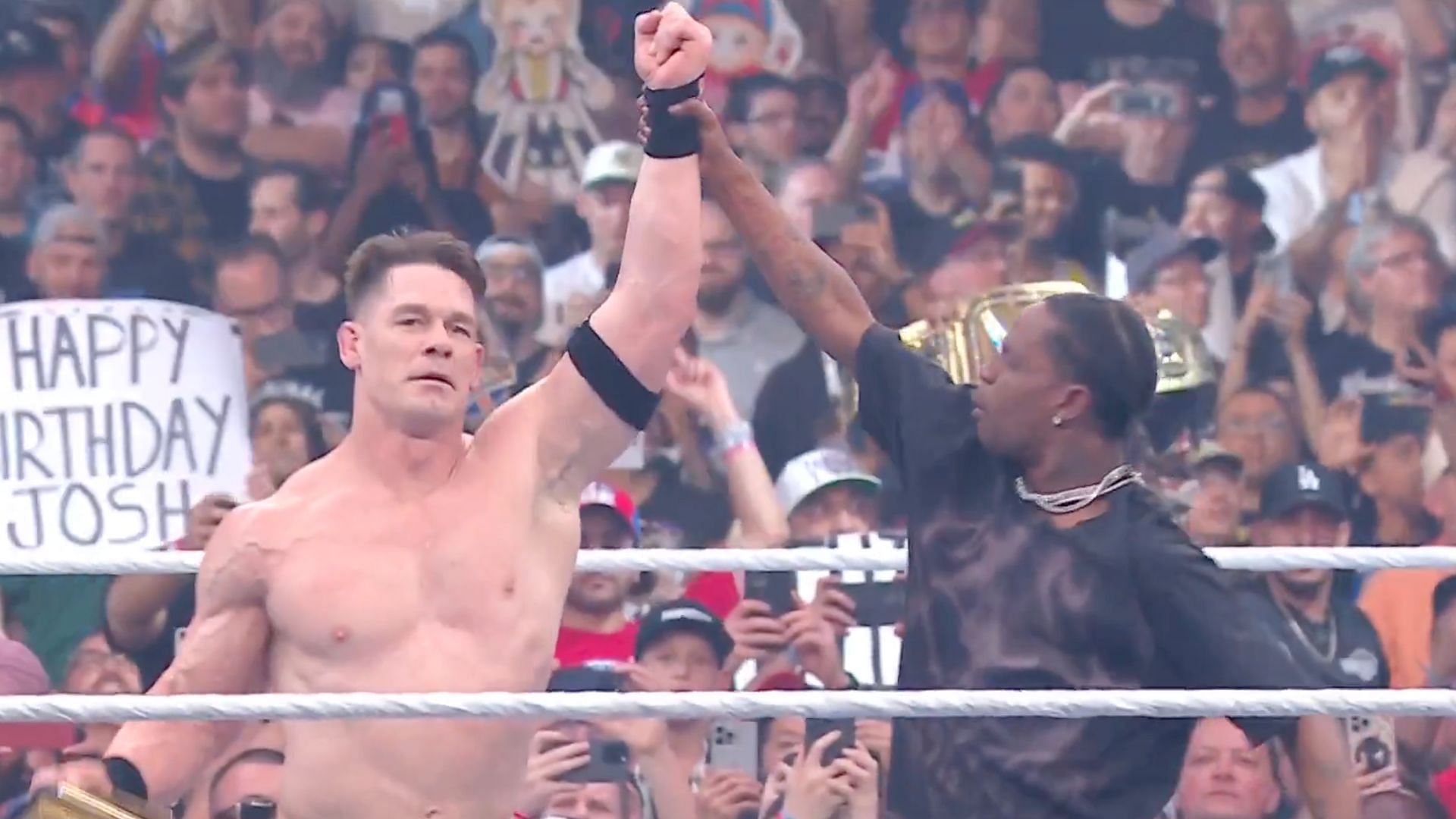 John Cena and Travis Scott at WrestleMania 41. [Picture via: WWE