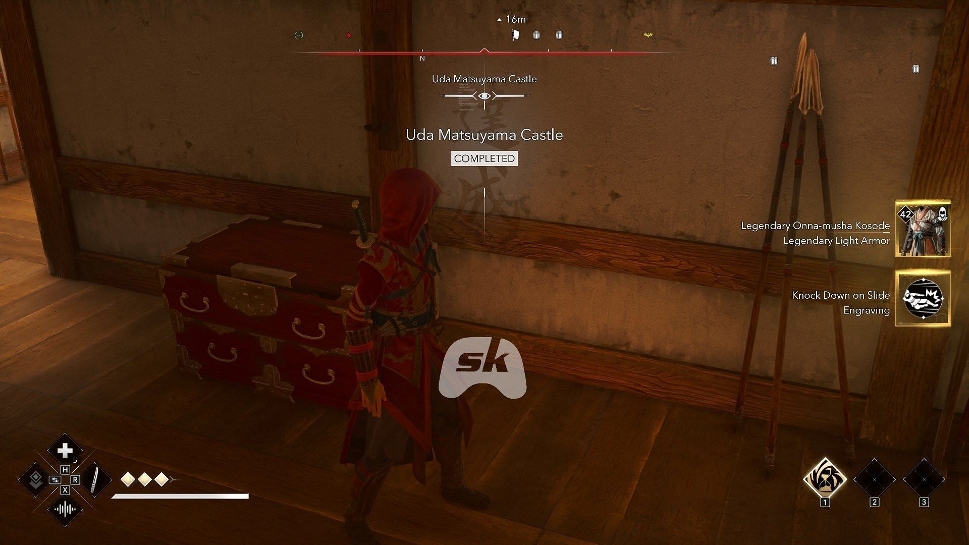 Finding the Kosode inside Uda Matsuyama Castle (Image via Sportskeeda Gaming || Ubisoft)