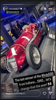 A snapshot of Conor Daly's Instagram story (@conordaly22)