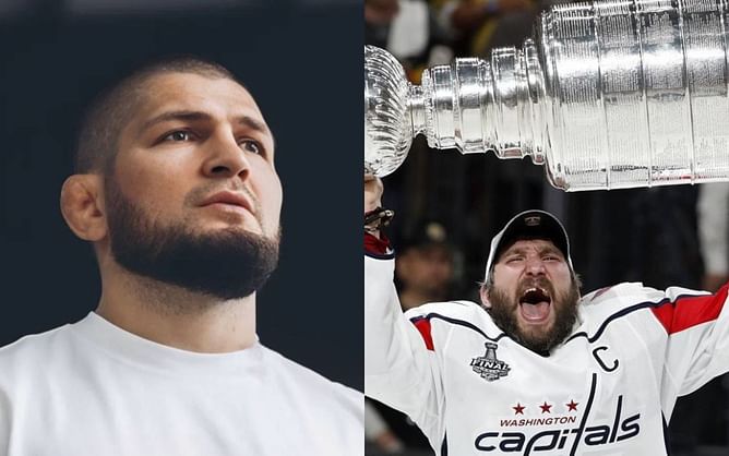 Khabib Nurmagomedov reacts as Alexander Ovechkin breaks Wayne Gretzky's staggering NHL record