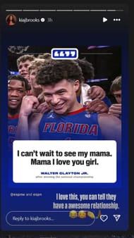 Kia Brooks reacts to Walter Clayton Jr's comment on IG story. Image via @kiajbrooks