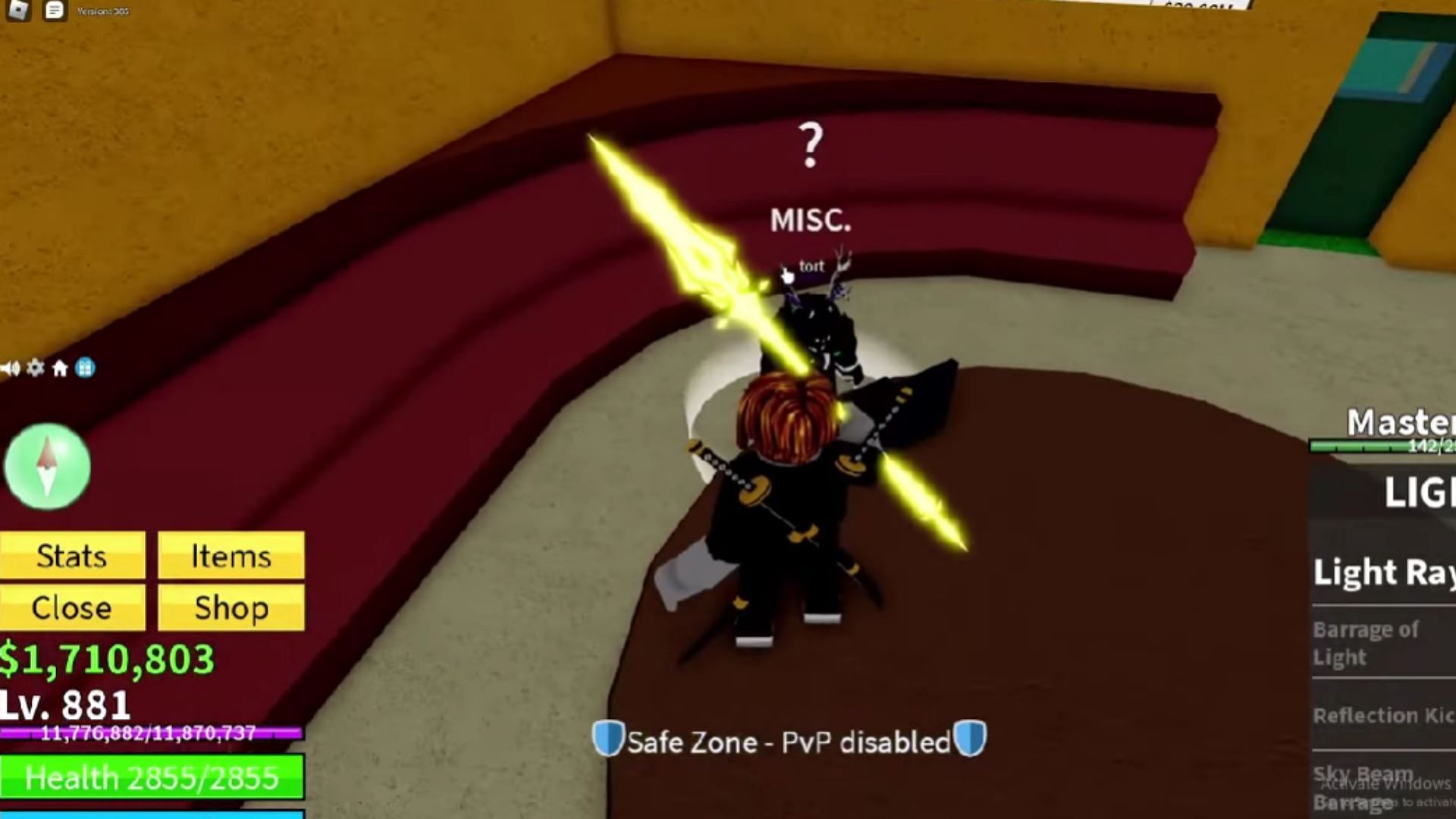 Tort&#039;s location in the Second Sea (Image via Roblox || YouTube/@RockstarzVn )