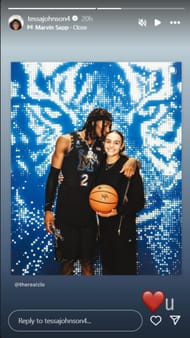 Tessa Johnson poses with BF Zachary Davis after the Memphis transfer on IG story. Image via @tessajohnson4