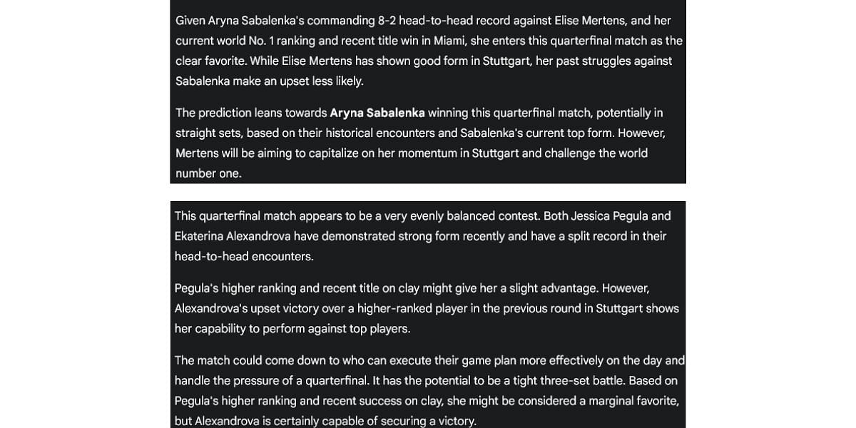 Gemini AI&#039;s picks for Aryna Sabalenka and Jessica Pegula&#039;s matches at the Porsche Tennis Grand Prix 2025.