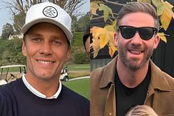 Tom Brady takes shot at Julian Edelman's "horrible defense" as Rob Gronkowski, Greg Olsen enjoy beach football
