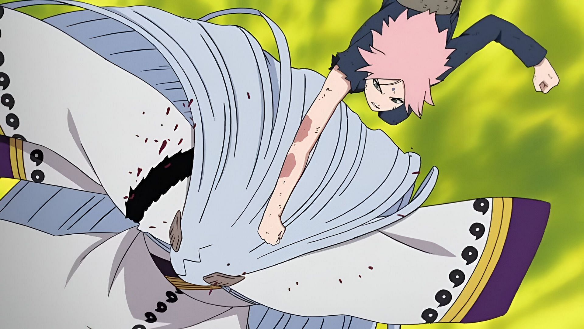 Sakura Haruno punching Kaguya Otsutsuki in the anime (Image via Studio Pierrot)
