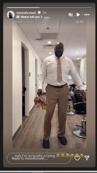 Me'arah O'Neal reacts to Shaq O'Neal's dance video on IG story. Image via @mearahoneal