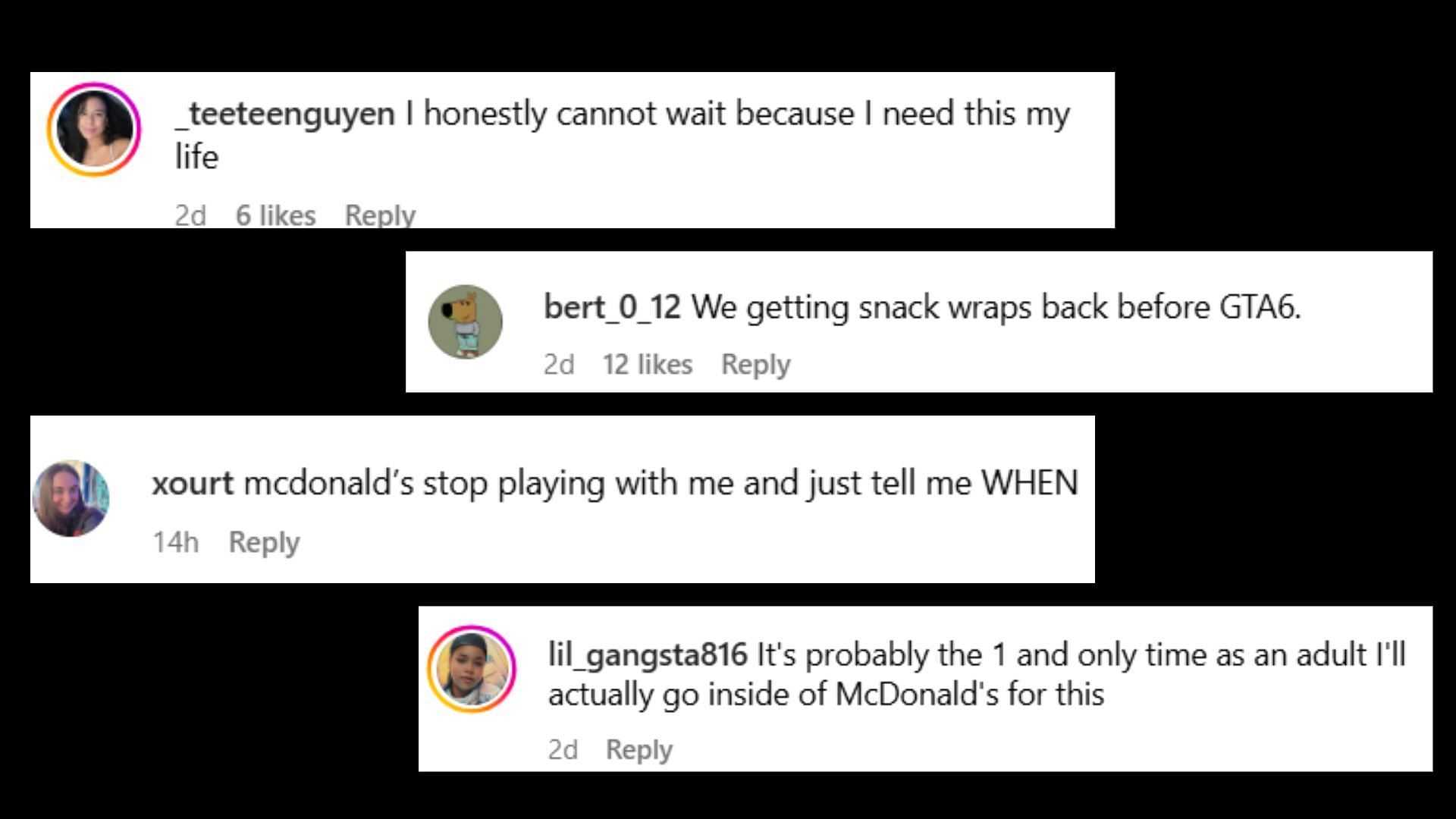Screenshot of fans&#039; reactions on Instagram (Image via Instagram/@mcdonalds)