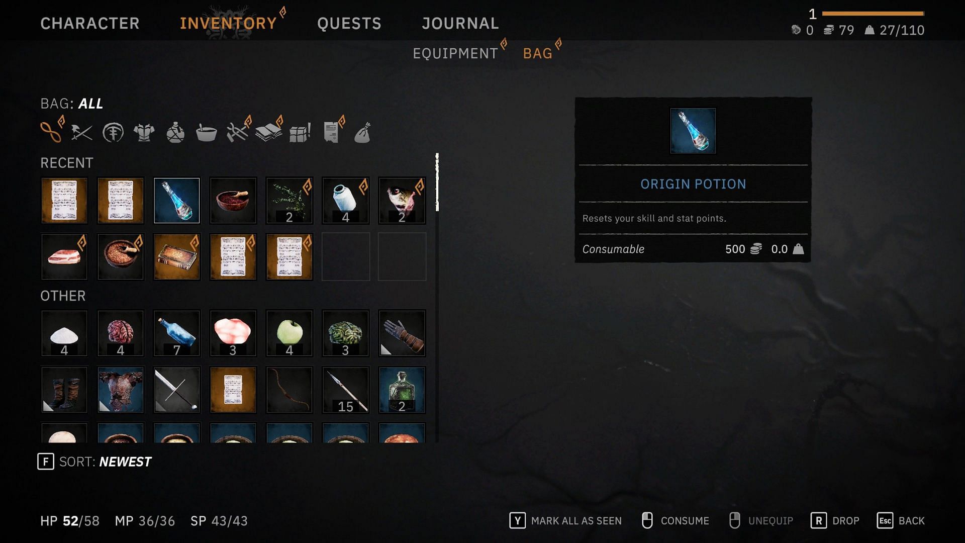Origin Potion in inventory (Image via Awaken Realms)