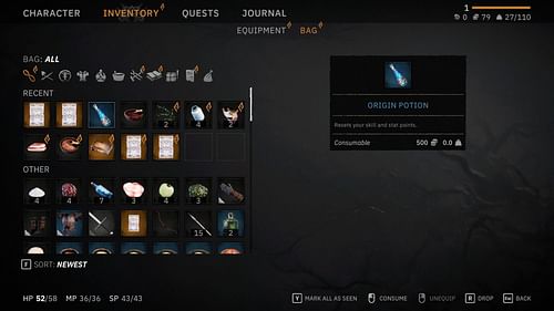 Origin Potion in inventory (Image via Awaken Realms)
