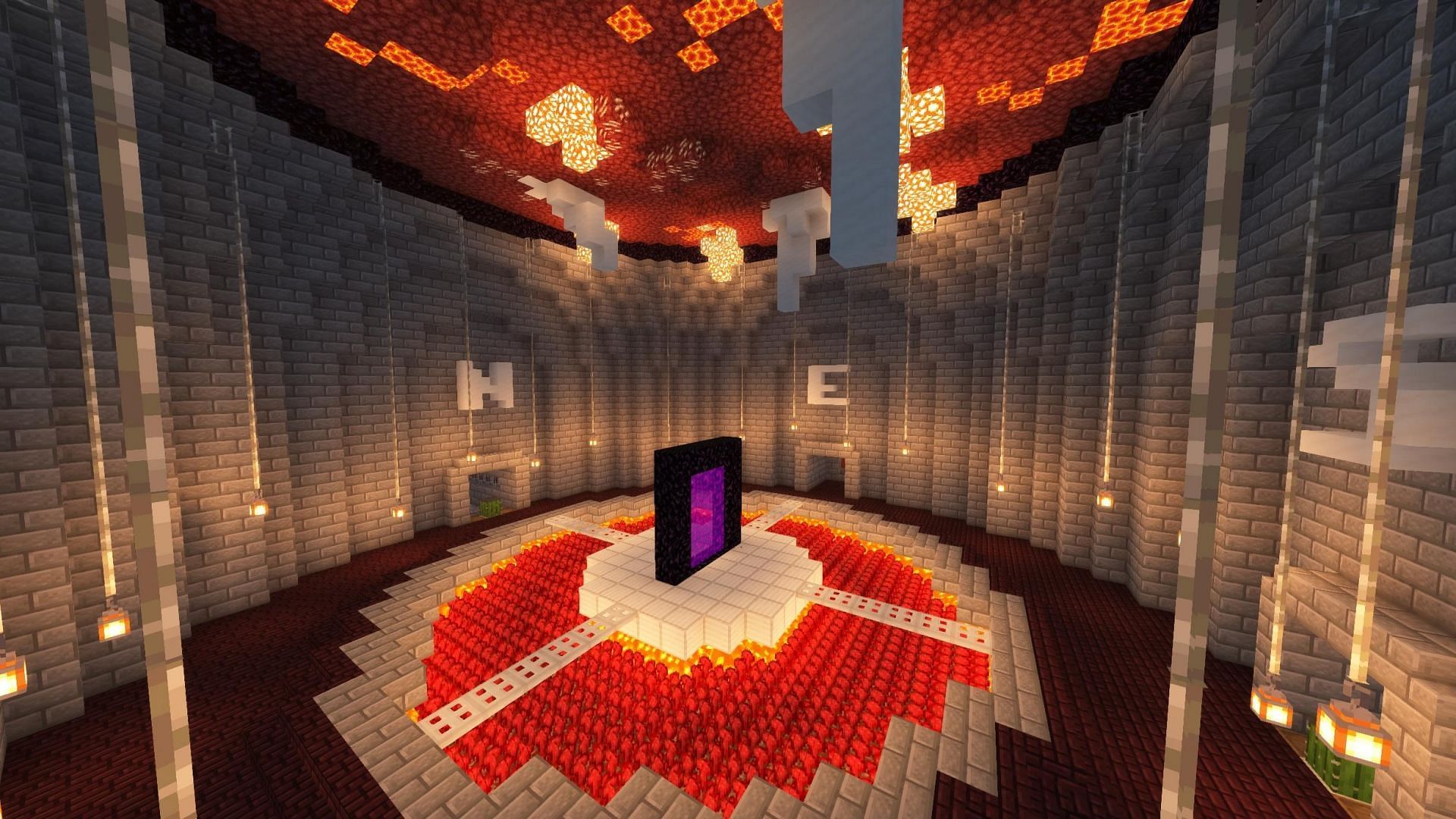 This Nether hub is built with a mixture of Overworld and Nether blocks. (Image via Reddit/WellEndowedWizard)