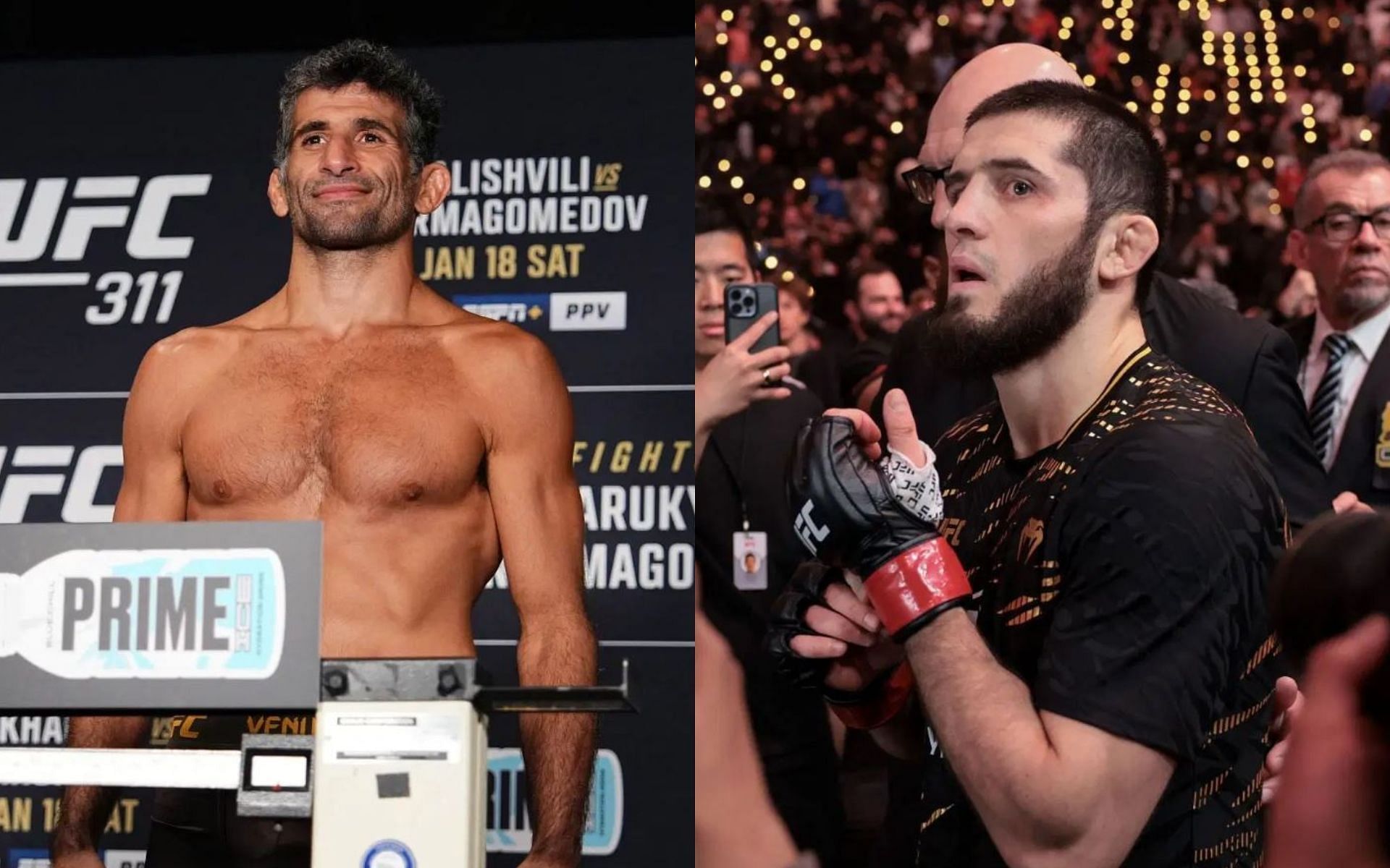 Beneil Dariush (left) clears the air about his remarks about Islam Makhachev (right) at UFC 311. [Images courtesy: Getty Images]