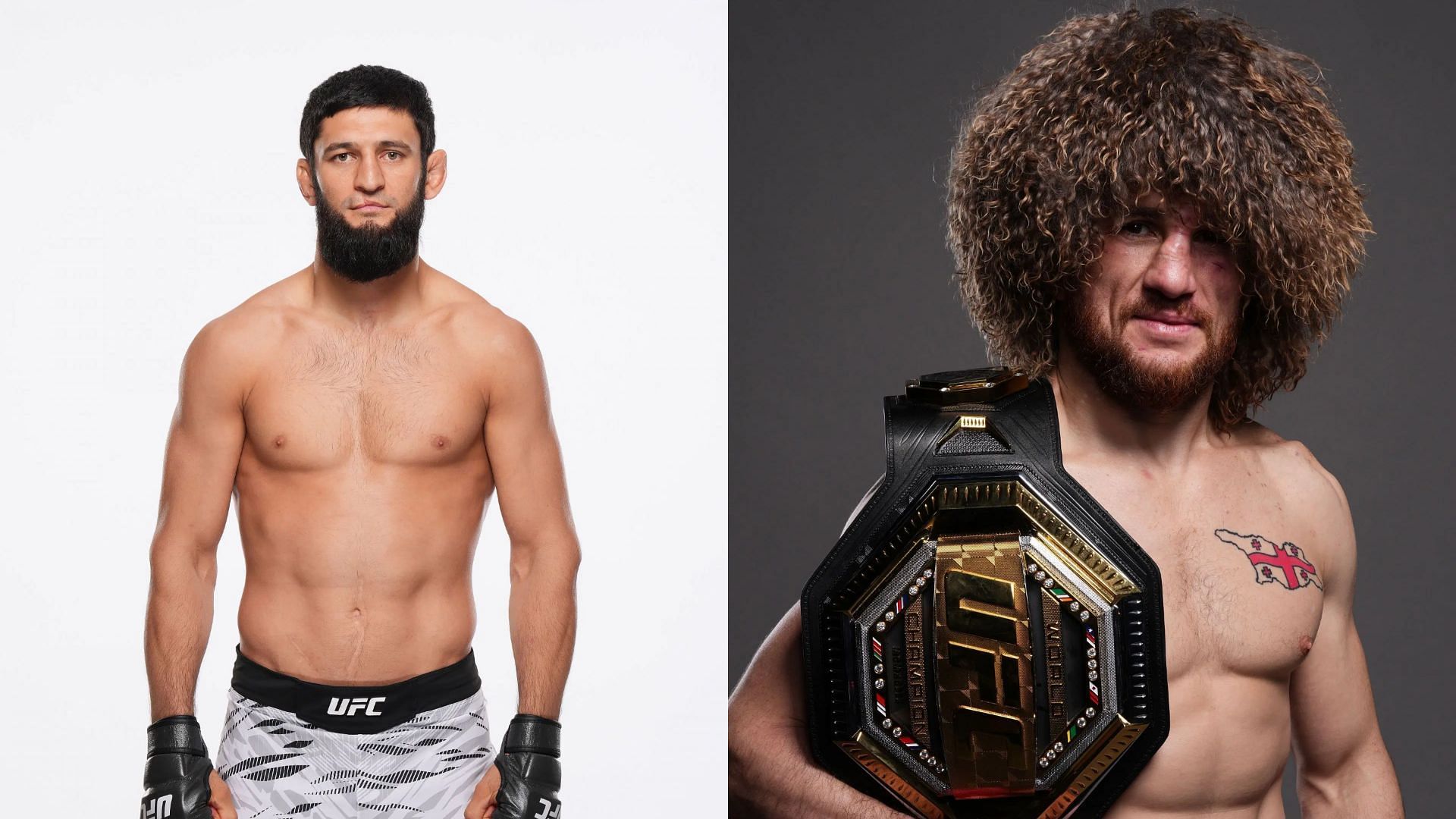 Khamzat Chimaev (left) supposedly had a rough training session with a ranked UFC middleweight as per Merab Dvalishvili (right). [Images courtesy: Getty Images]