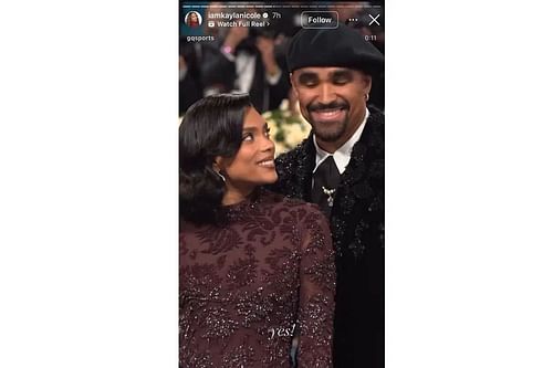 Travis Kelce's ex-girlfriend reacts to Hurts and wife Bry (Image Source: Instagram story/@iamkaylanicole)