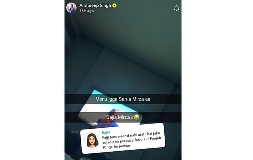 Screenshot of Arshdeep Singh's Snapchat story,