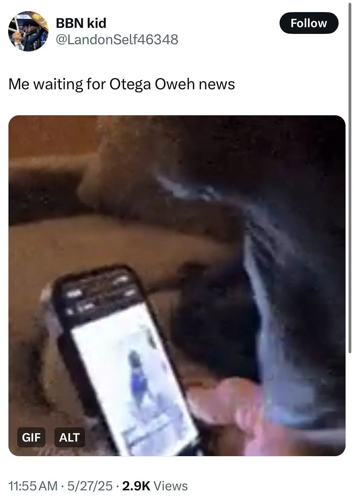 A fan posts about waiting for Oweh news