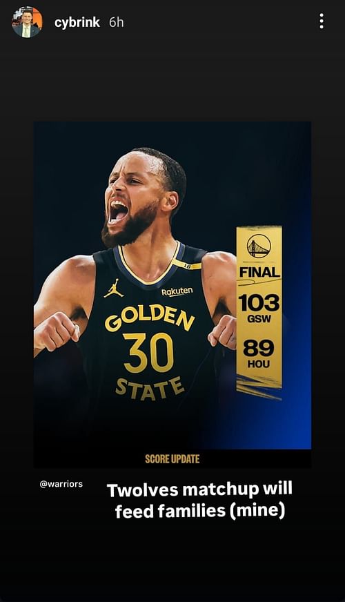 Cameron Brink's brother's Instagram story on the Warriors' matchup against the Timberwolves