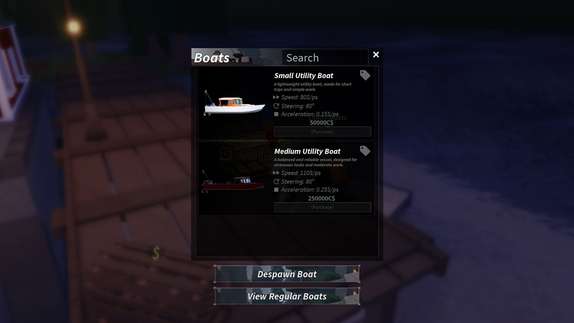 You must get a Utility Boat to catch Lobsters (Image via Roblox)