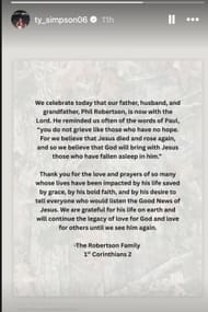 Ty Simpson mourns the death of Phil Robertson