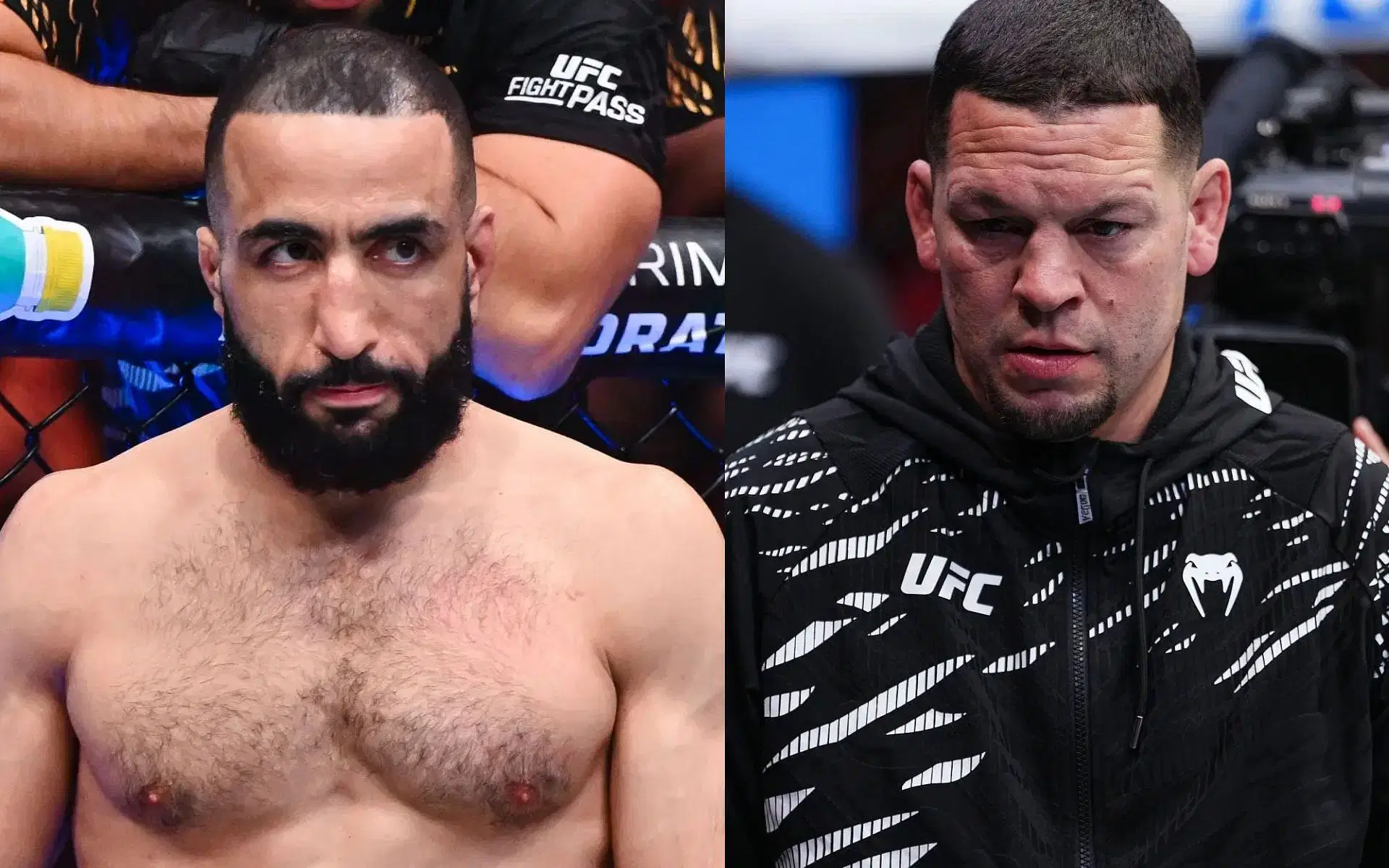 Nate Diaz (right) expresses interest in potentially fighting Belal Muhammad (left) for UFC return. [Images courtesy: Getty Images]