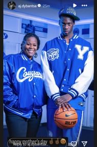 AJ Dybantsa during official BYU visit with his mom, Chelsea (Source: Instagram/@aj.dybantsa)