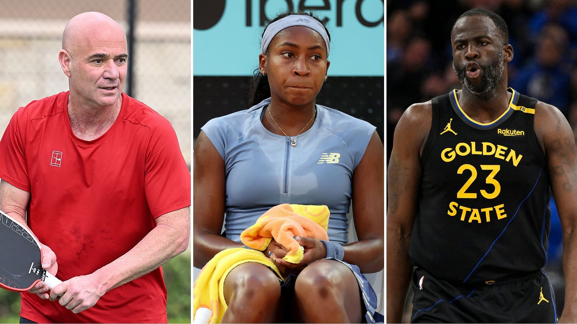 Anre Agassi (L), Coco Gauff (C), Draymond Green (R) (Source - GETTY)