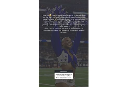 Cowboys cheerleader Armani Latimer opens up about ditching wig for Alopecia awareness (Instagram @ac_latimer)