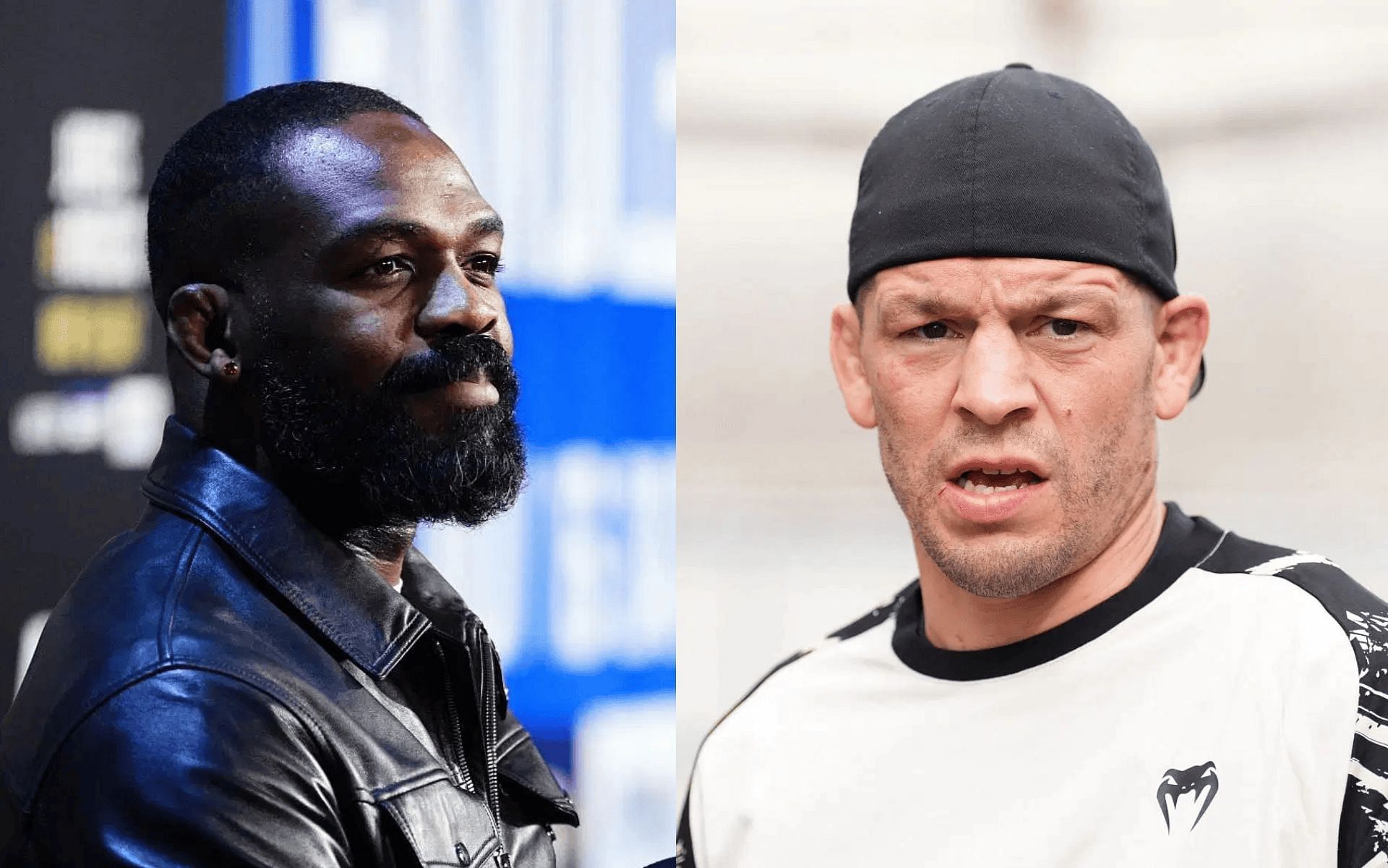 Jon Jones (left) shares details of Nate Diaz