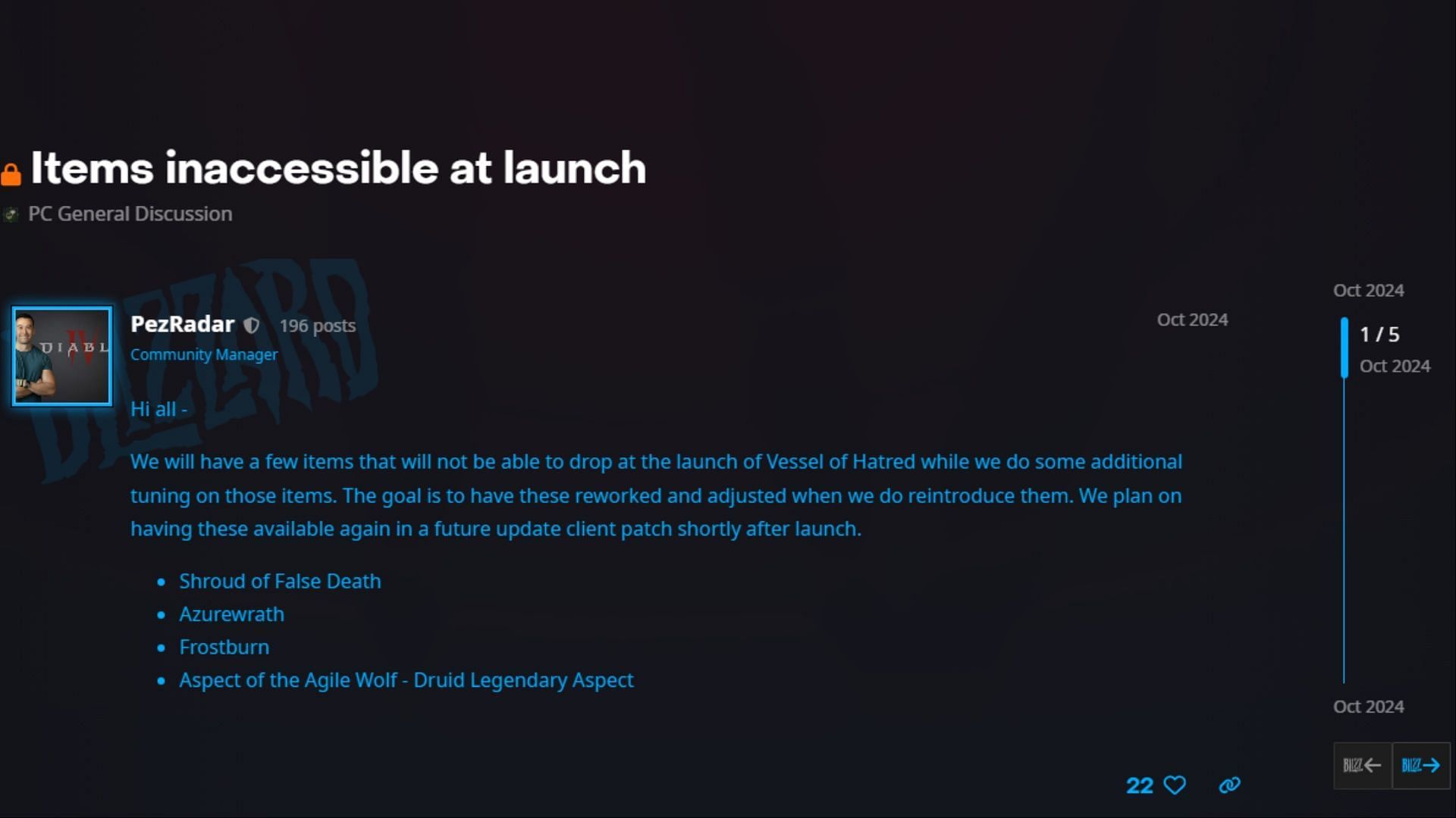 Eventually, blocklisted gear always becomes equippable again (Image via Blizzard Entertainment)