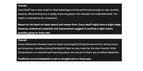 Gemini AI predictions for the Italian Open 2025 women's quarterfinals.