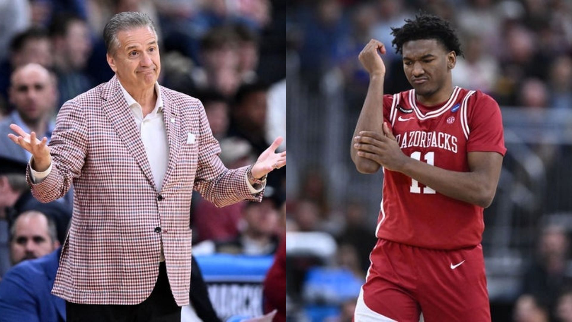 Arkansas coach John Calipari and Karter Knox. Source: Imagn