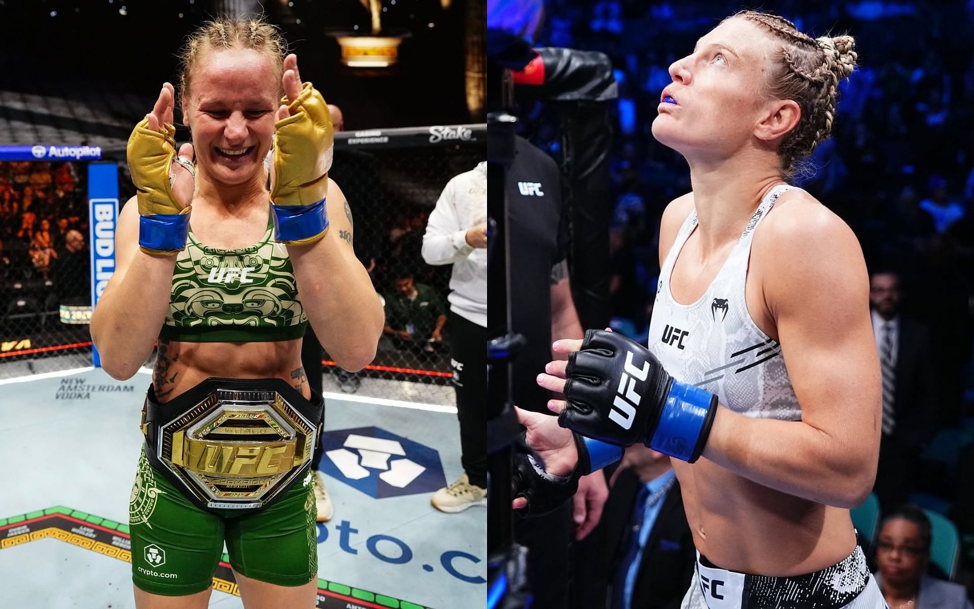 Manon Fiorot (right) takes on Valentina Shevchenko (left). [Images courtesy: @ufceurope on Instagram]
