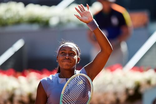 Coco Gauff after winning against Iga Swiatek in the women's singles semifinals of the 2025 Madrid Open (Source: Getty)