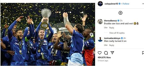 Tosin Adarabioyo commented on Cole Palmer's Instagram post